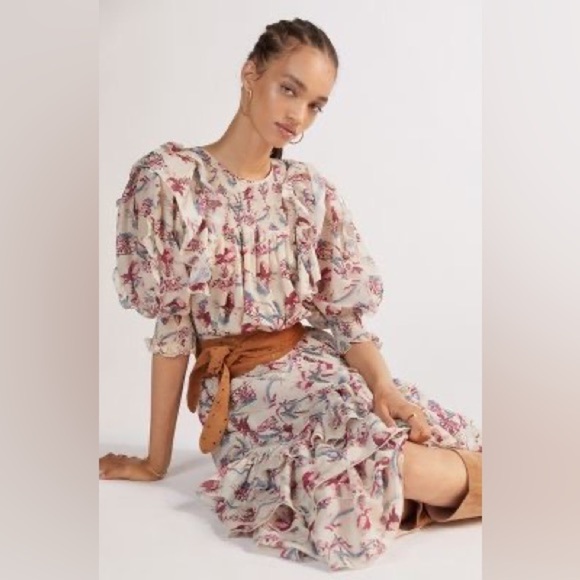 Anthropologie Magali Pascal Floral Puff Sleeve Midi Dress sz S - Picture 3 of 8
